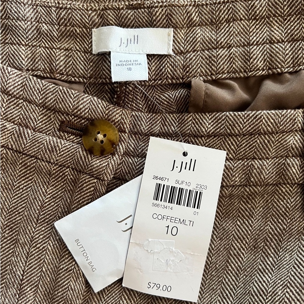 J. Jill Linen & Cotton Herringbone Pants Trousers In Coffee - Picture 7 of 10